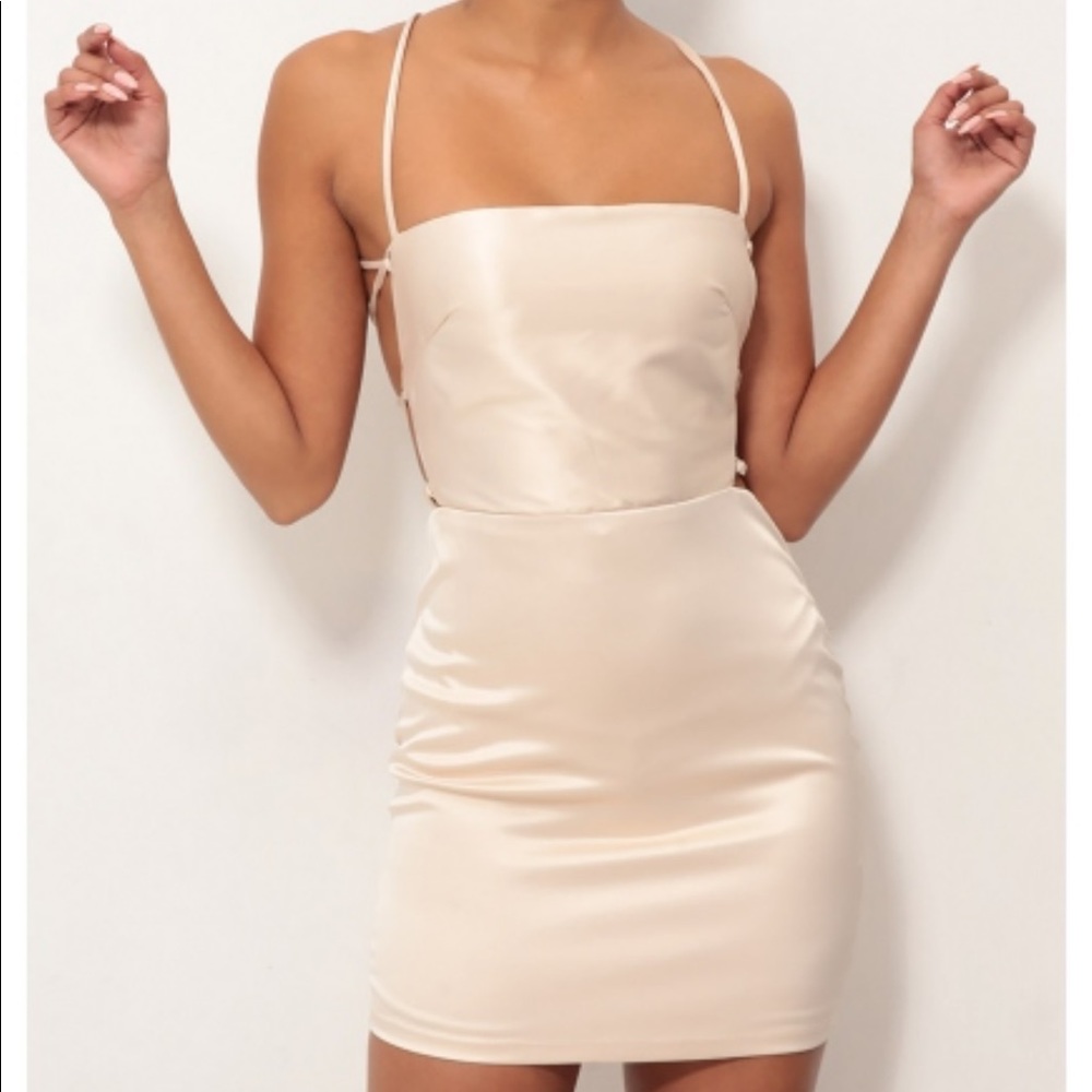 Champagne Satin Lace-Up Dress